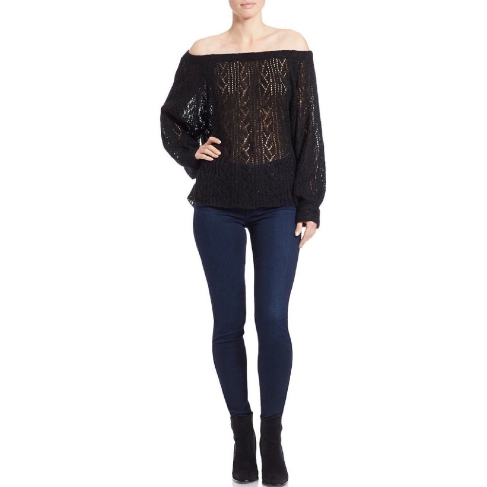 Free People Lights Will Shine Pullover Black Crochet Knit Sweater‎ Women Small
